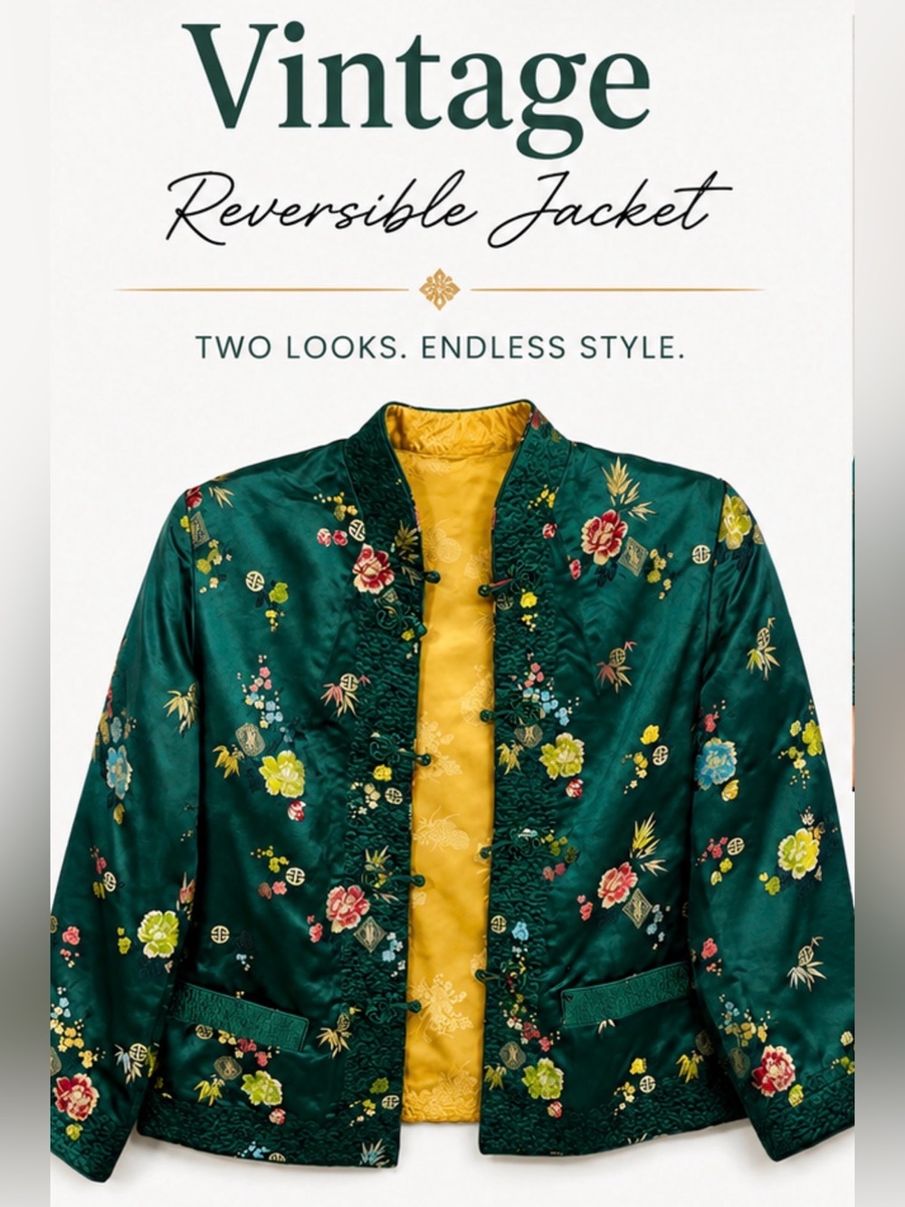 Vintage Reversible Floral Jacket - Green & Yellow